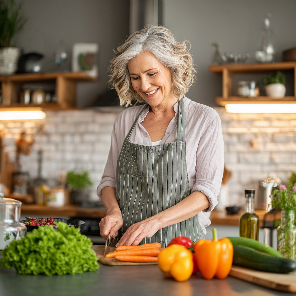 Zdravý muž slovenského pôvodu v kuchyni pripravuje vyváženú stravu s čerstvými ingredienciami